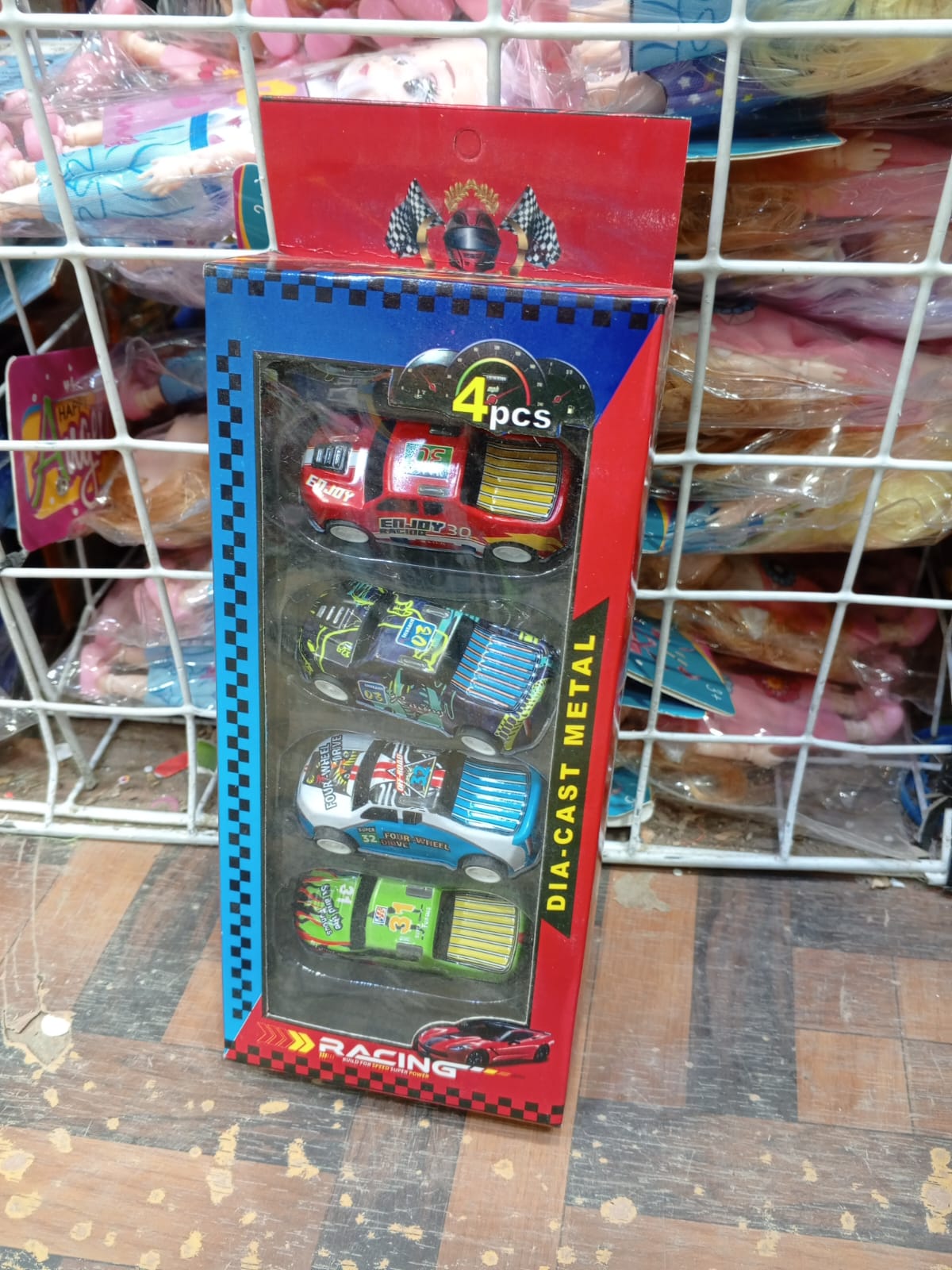 Racing Car Metal Die-Cast Set – 4 Pcs Mini Toy Cars for Kids | Free Wheel Vehicle Set