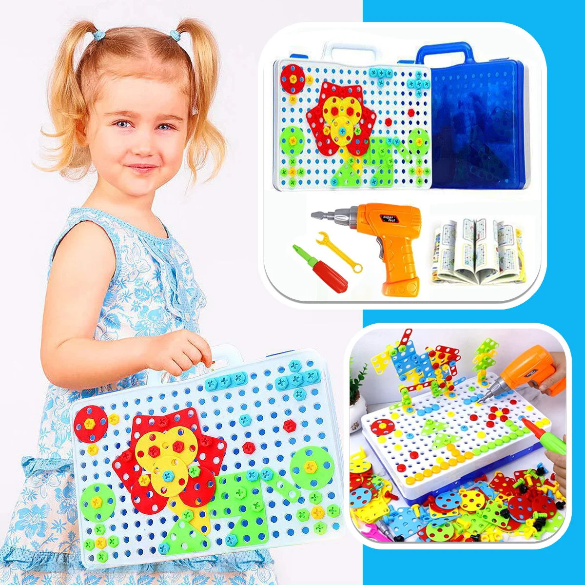Magic Plate Puzzle with Toy Drill – STEM Building Set
